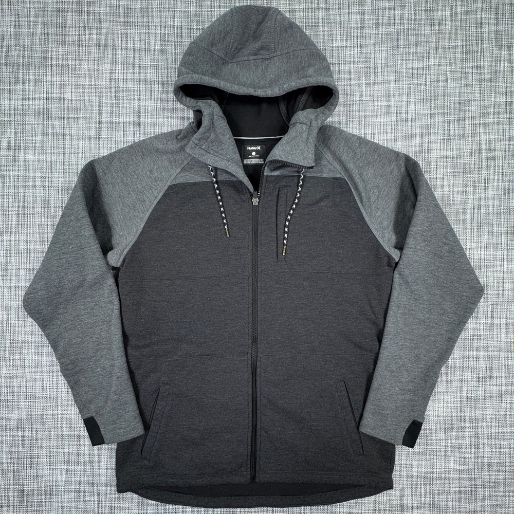 Hurley Men's Full Zip Fleece Lined Hoodie Jacket Colorblock Gray Large